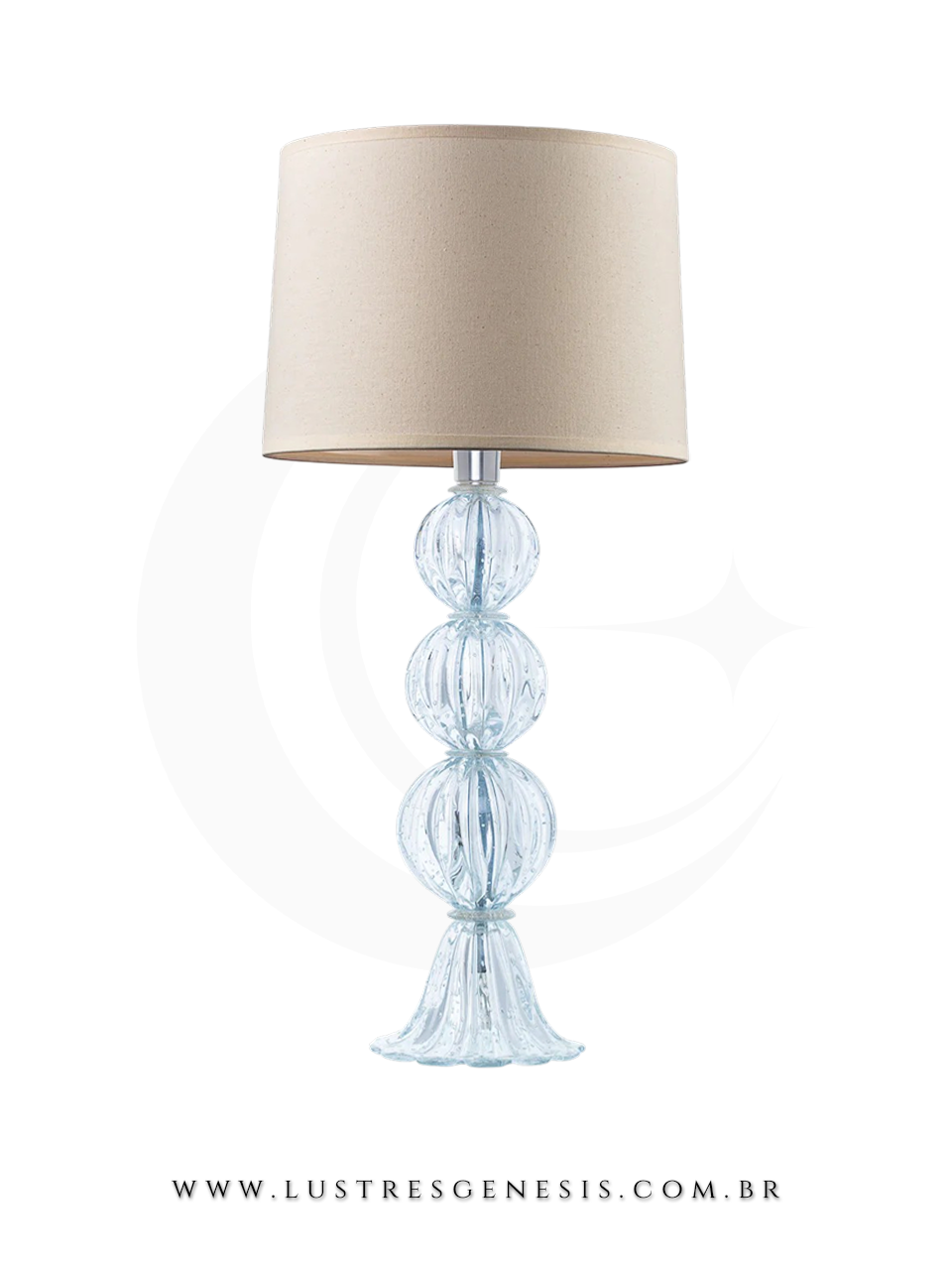 Abajur de mesa Verona em cristal Murano com cúpula bege, ideal para salas, quartos, cabeceira de cama, living e escritórios.